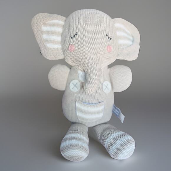 Theodore Elephant Living Textiles Knitted Gray Plush Rattle 14” Baby Toddler - Picture 1 of 6